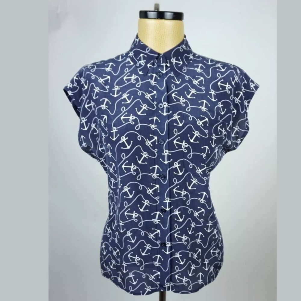Equipment Blouse cap sleeves silk Anchor print S